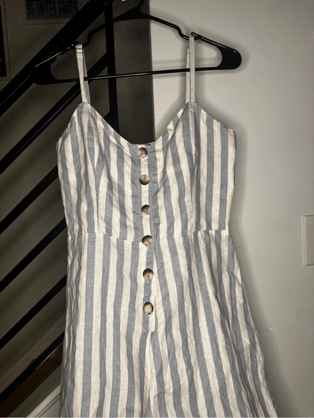 Reformation “Torta” Blue & White 100% Linen Jumpsuit